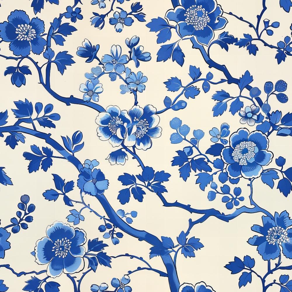 Blue Vintage China Pattern 8 Quilting Cotton Fabric featuring floral design, blue tones, traditional style, cotton material, quilting textile, vintage motif, fabric yardage, soft texture, decorative print, premium quality quilting cotton.