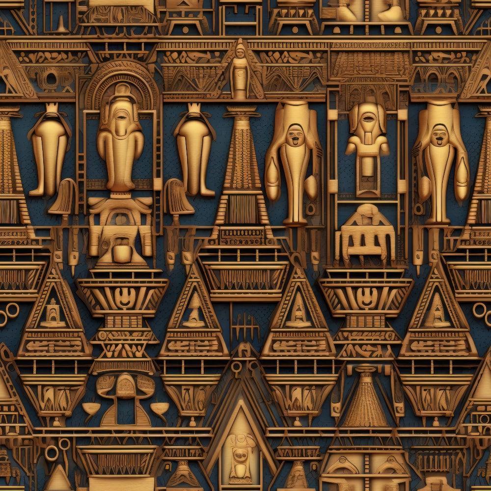 2D Ancient Egypt Pattern 22 Quilting Cotton Fabric showcasing brown, tan, navy colors with Egyptian motifs, hieroglyphics, iconography, geometric shapes, vintage style, textile design, quilting material, cotton textile, traditional print, fabric yardage, handcrafted textile pattern.