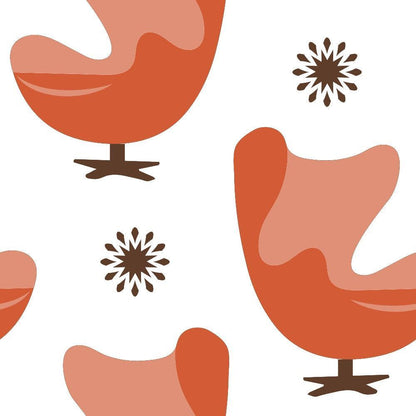 Mid-Century Modern Pattern 44 Quilting Cotton Fabric, quilting, cotton, fabric, mid-century, modern, retro, orange, brown, abstract, chair motifs, decorative, stylish, home decor, premium textile, smooth texture, craft material.