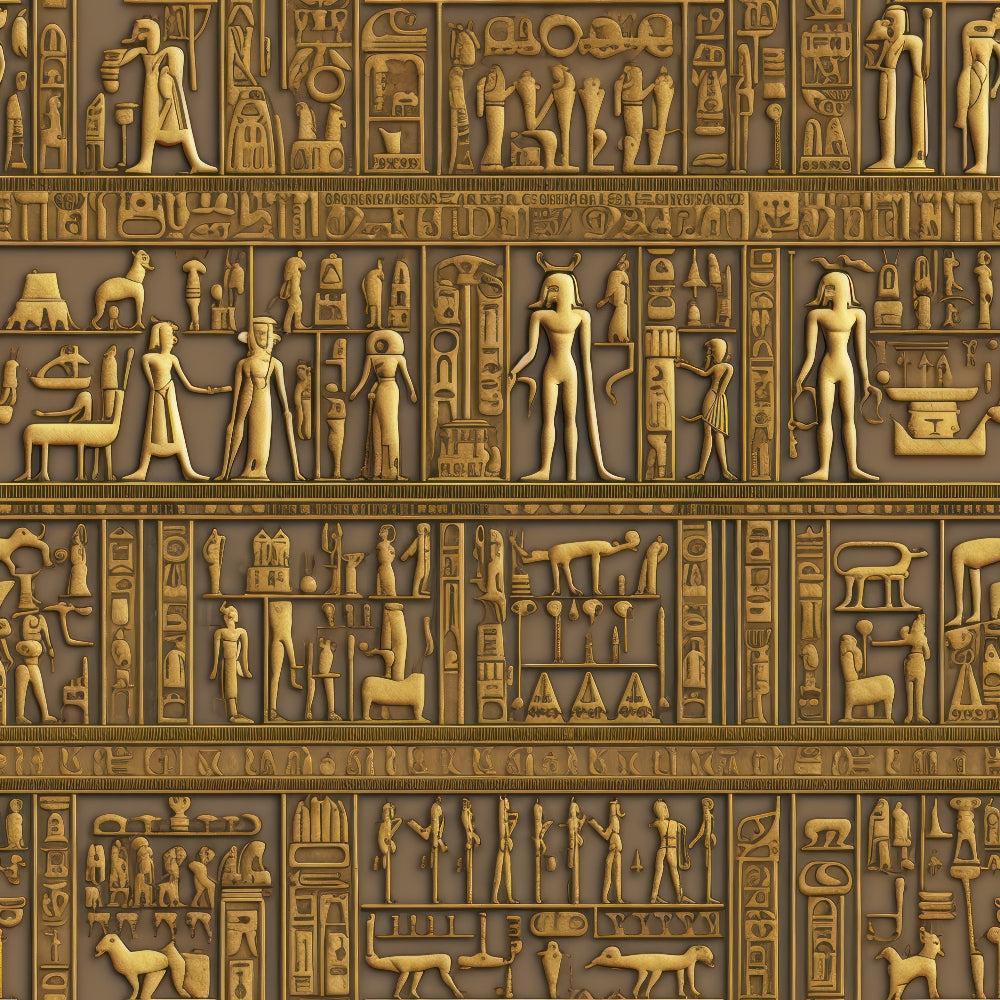 - 2D Ancient Egypt Pattern 70 Quilting Cotton Fabric  
- Gold, beige colors  
- Egyptian hieroglyphics, traditional symbols  
- Cotton textile, quilting material  
- Historical, antique design  
- Fabric by the yard, premium quality