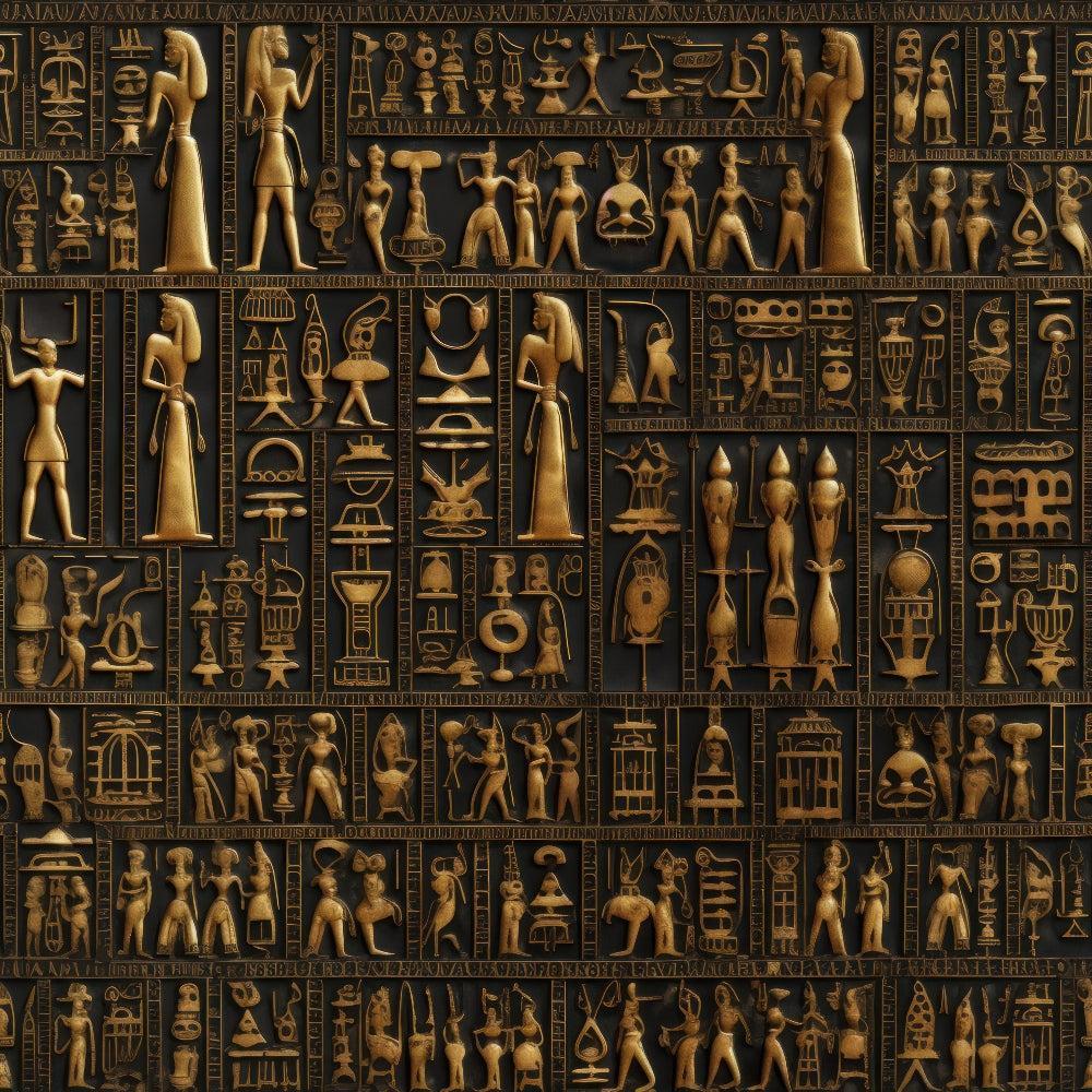 2D Ancient Egypt Pattern 71 Quilting Cotton Fabric featuring bronze and black colors, ancient Egyptian symbols, hieroglyphic motifs, traditional figures, cultural design, decorative textile, quilting material, cotton fabric, vintage art pattern.