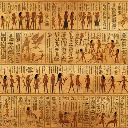 - 2D Ancient Egypt Pattern 80 Quilting Cotton Fabric  
- Egyptian hieroglyphs design  
- Tan, brown, black, and red colors  
- Cotton textile  
- Quilting material  
- Vintage, historic style  
- Traditional motifs  
- Fabric yardage for sewing projects