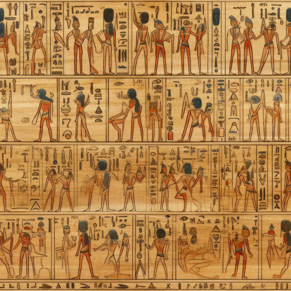 2D Ancient Egypt Pattern 83 Quilting Cotton Fabric featuring tan, brown, black, and red colors with ancient Egyptian figures and hieroglyphs, traditional-themed textile, durable quilting material, cotton cloth yardage, vintage design fabric for quilting and crafts.