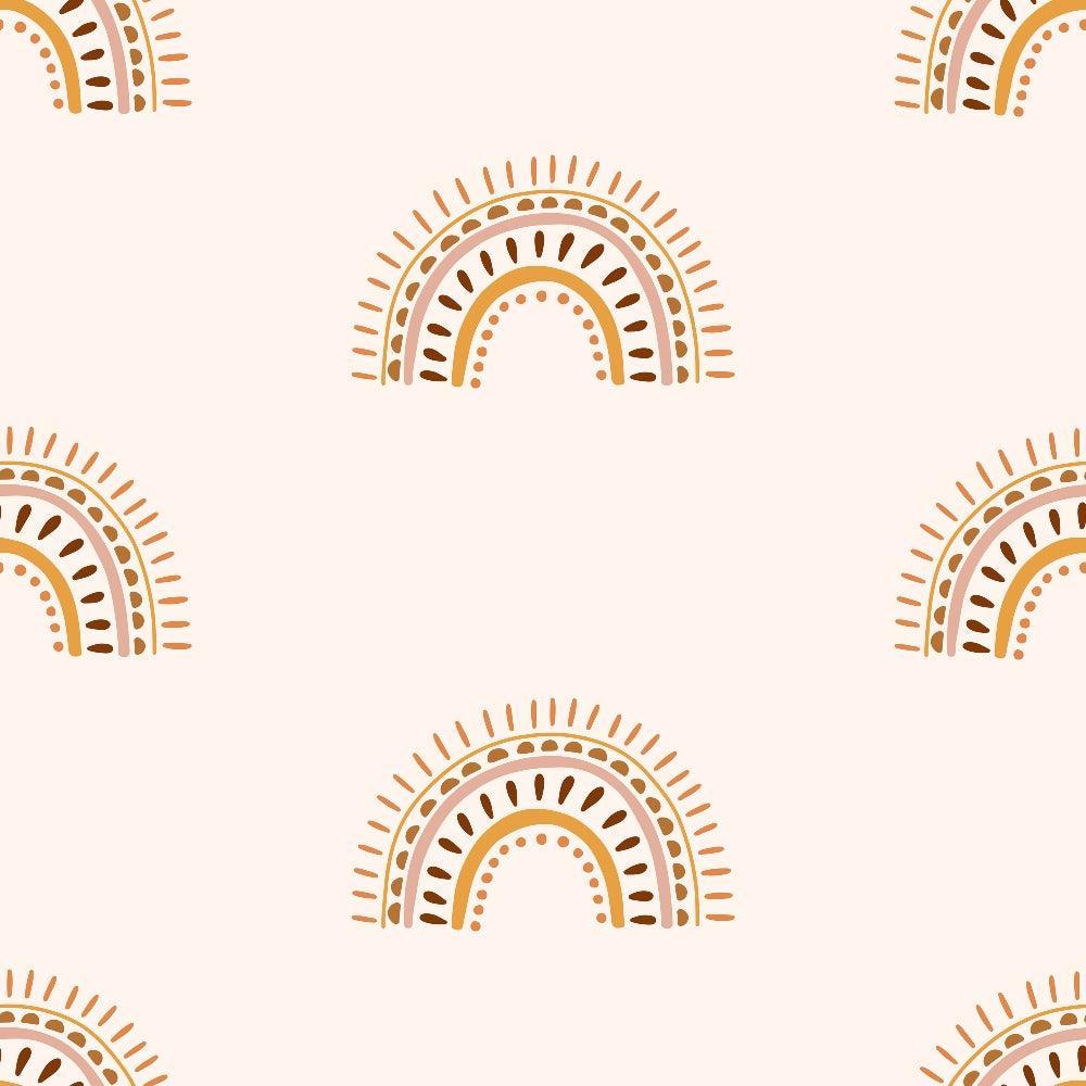 70s Groovy Boho Pattern 6 Quilting Cotton Fabric with warm brown and beige semi-circle motifs, bohemian style, retro design, earthy tones, soft texture, quilting, cotton fabric, vintage inspired, continuous yardage, subtle background.