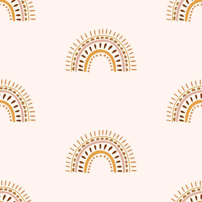 70s Groovy Boho Pattern 6 Quilting Cotton Fabric with warm brown and beige semi-circle motifs, bohemian style, retro design, earthy tones, soft texture, quilting, cotton fabric, vintage inspired, continuous yardage, subtle background.