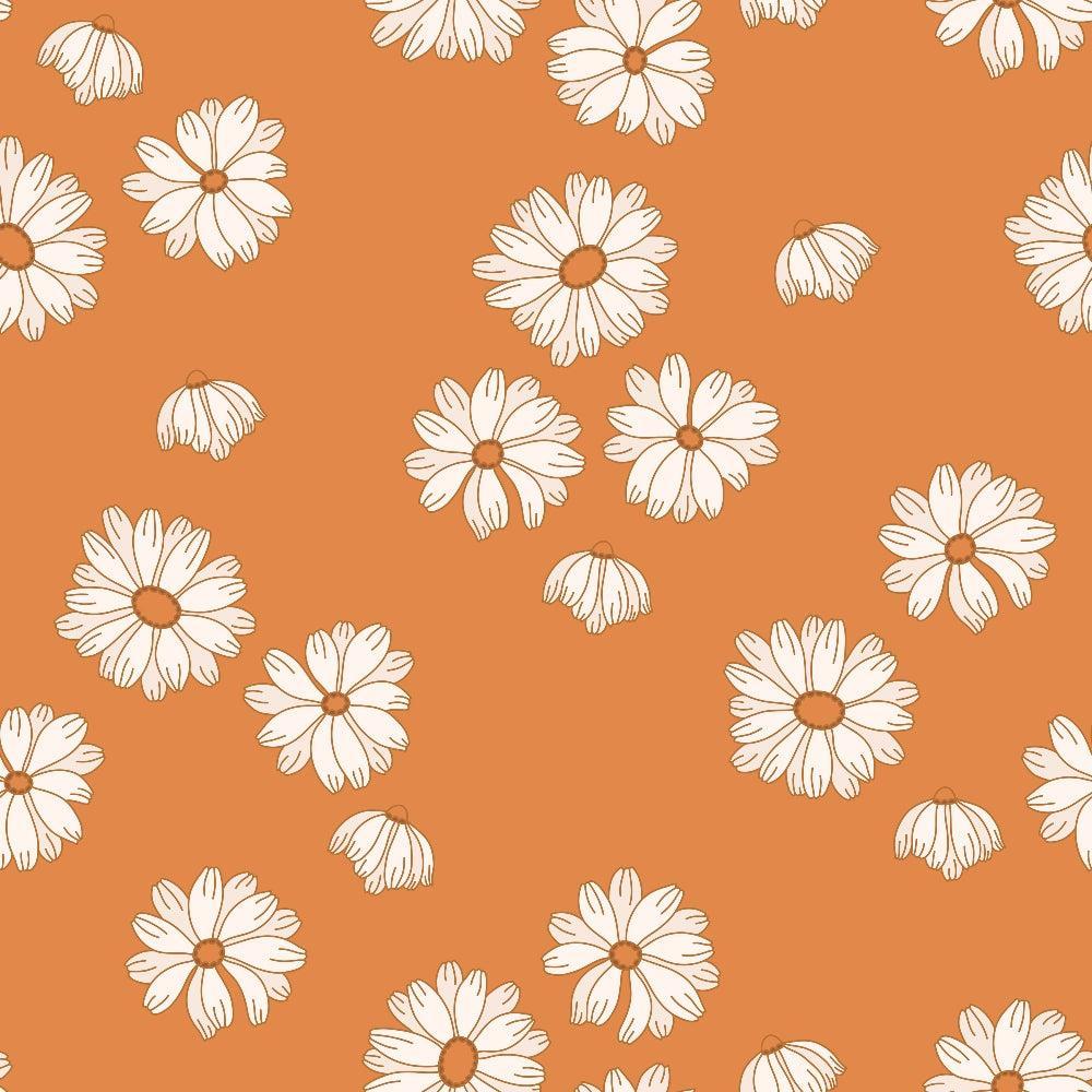 - 70s Groovy Boho Pattern 12 Quilting Cotton Fabric  
- retro  
- bohemian  
- floral  
- daisy  
- white  
- orange  
- cotton  
- quilting  
- vintage  
- fabric  
- decorative