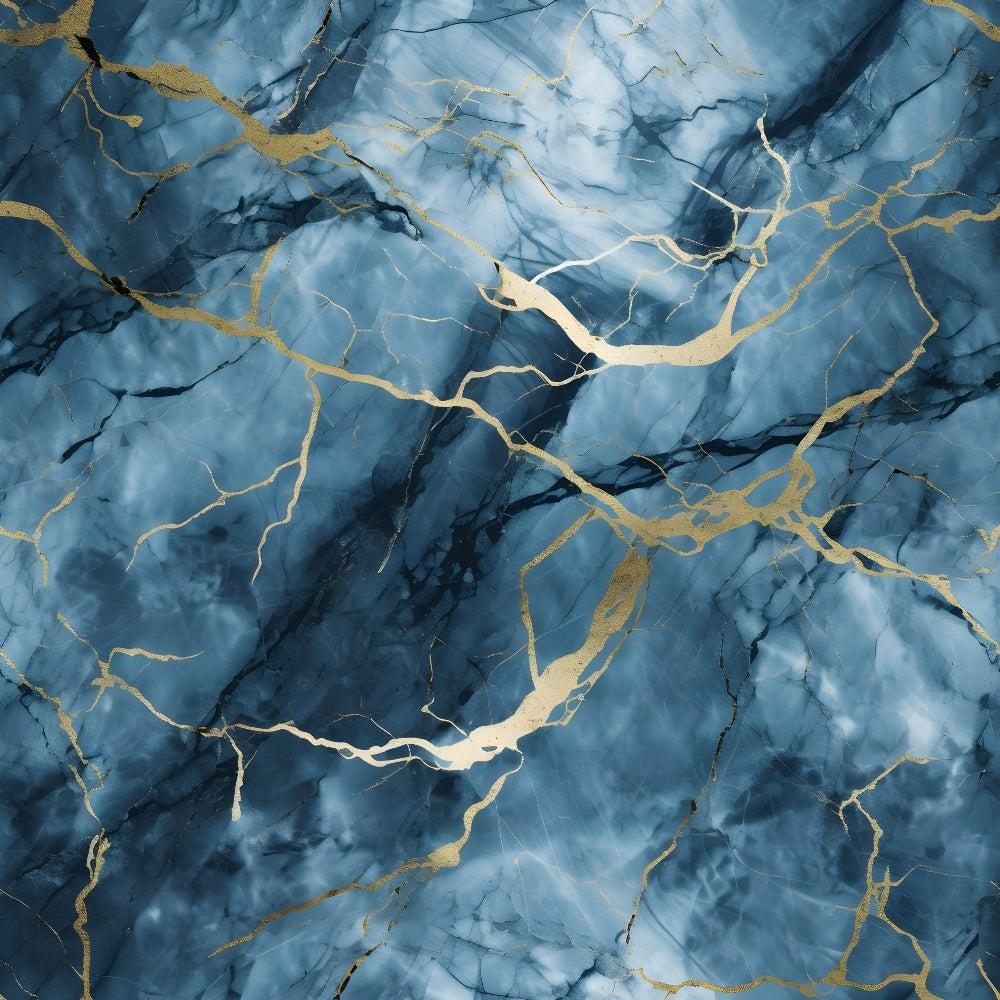 - Cracked Marble Pattern 11 Quilting Cotton Fabric  
- Blue shades  
- Gold veining  
- Marble texture  
- Quilting material  
- Soft cotton fabric  
- Elegant design  
- Abstract natural stone  
- Textile for sewing  
- Decorative cloth
