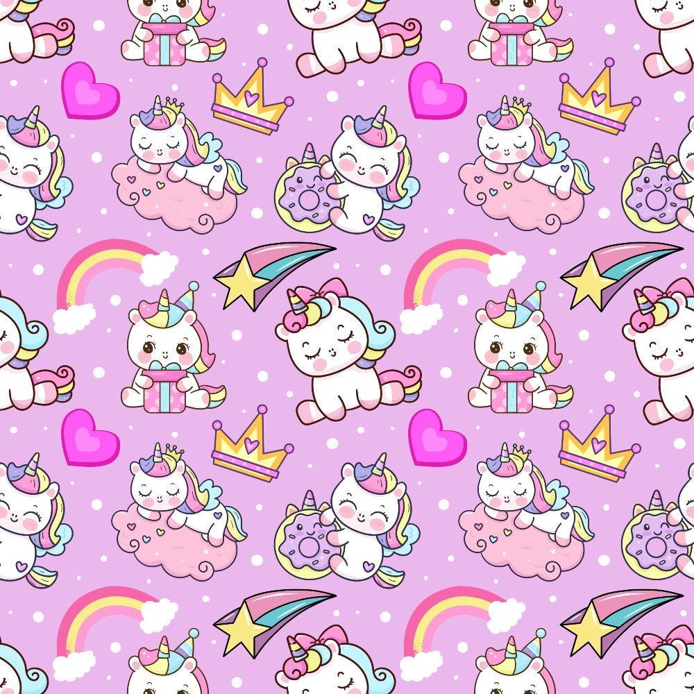 - Cartoon Unicorns Pattern 6 Quilting Cotton Fabric  
- pastel colors  
- pink background  
- cute unicorns  
- rainbows  
- hearts  
- crowns  
- stars  
- playful  
- whimsical  
- soft texture  
- quilting cotton  
- nursery print  
- children’s fabric  
- sweet designs