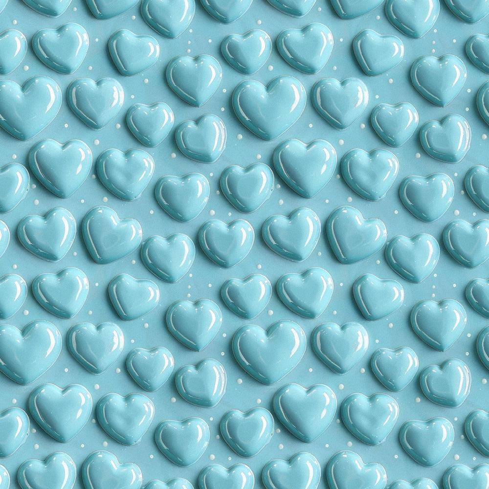 - Charm Keeper Pattern 1 Quilting Cotton Fabric  
- Quilting  
- Cotton  
- Blue  
- Heart shapes  
- Glossy texture  
- Soft fabric  
- Repeating hearts  
- Light blue dots  
- Textile  
- Decorative  
- Craft material  
- Fabric yardage