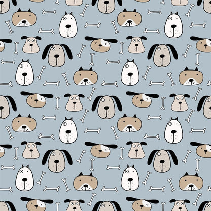 - Cute Dogs Pattern 10 Quilting Cotton Fabric  
- cartoon dogs  
- bone illustrations  
- beige, white, black, gray  
- playful design  
- soft texture  
- kid-friendly fabric  
- cotton material  
- quilting fabric  
- whimsical dog faces  
- neutral color palette