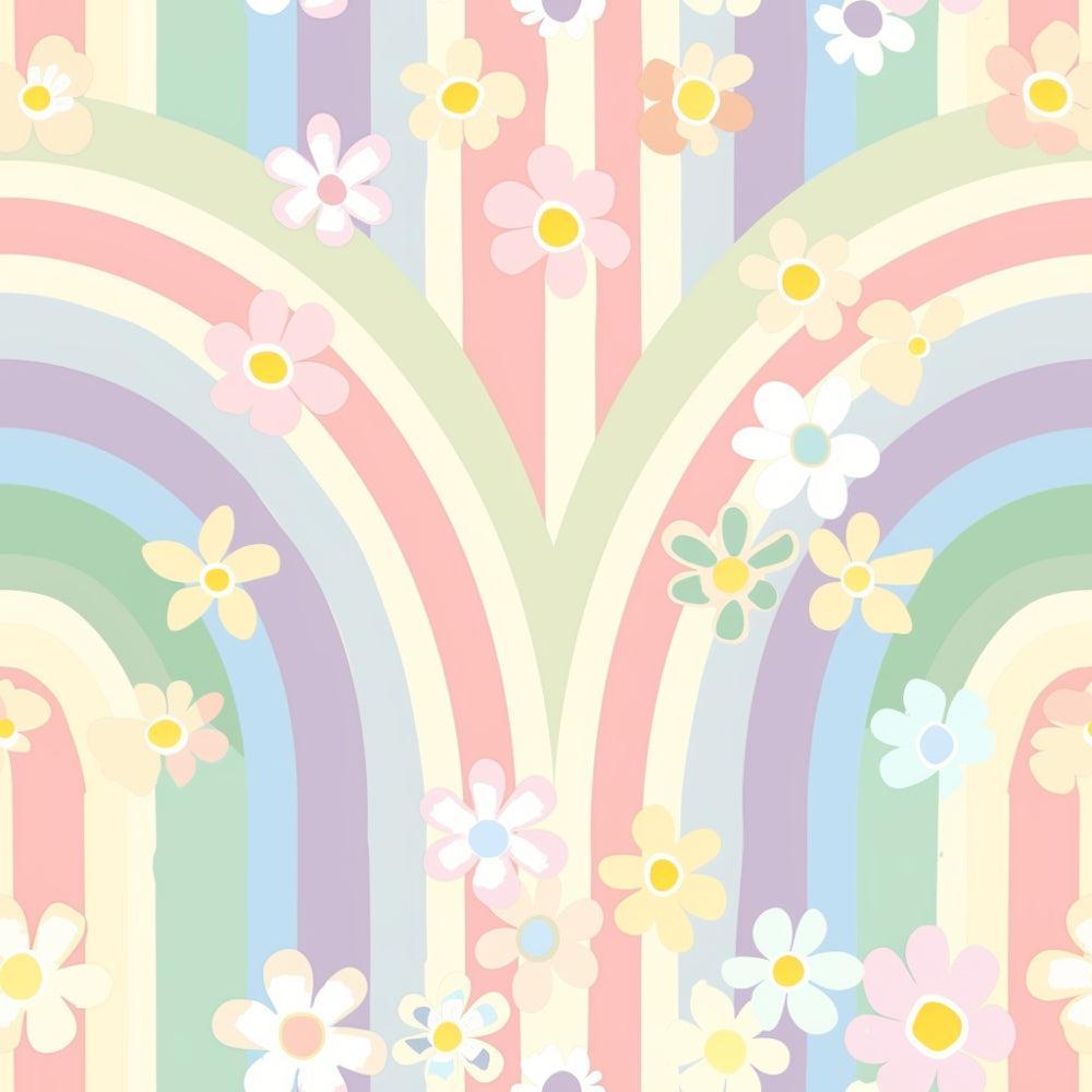 Pastel Spring Pattern 24 Quilting Cotton Fabric, pastel colors, soft pink, light yellow, mint green, lavender, baby blue, floral motifs, daisies, spring theme, cotton textile, quilting fabric, gentle stripes, whimsical, delicate design, fabric yardage, continuous print, smooth texture, crafted in USA, sewing material, craft fabric, gentle hues, light tones, charming, creative projects.