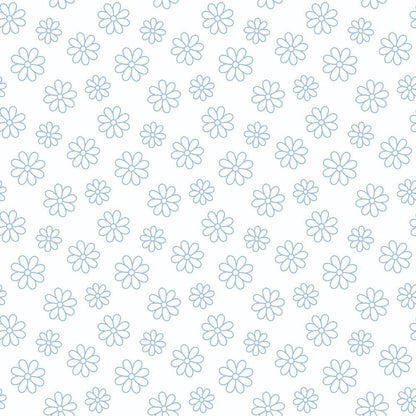 Periwinkle Dreams Daisies Outline on White Quilting Cotton Fabric