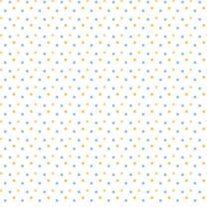 - Periwinkle Dreams Polka Dots Quilting Cotton Fabric  
- Cotton fabric  
- Quilting material  
- Light blue dots  
- Soft yellow dots  
- White background  
- Polka dot design  
- Craft fabric  
- Sewing fabric  
- Textile material  
- Small round patterns  
- Pastel colors  
- Fabric for quilting projects
