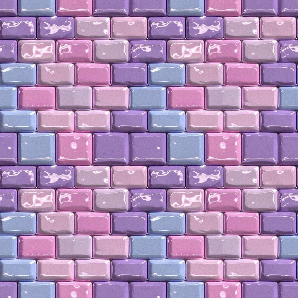 Charm Keeper Pattern 10 Quilting Cotton Fabric, soft pastel colors, pink, purple, blue, lavender, rectangular tile design, glossy texture, textile, quilting material, cotton fabric, seamless brick pattern, smooth surface, craft fabric, sewing, patchwork materials, vibrant hues, decorative fabric
