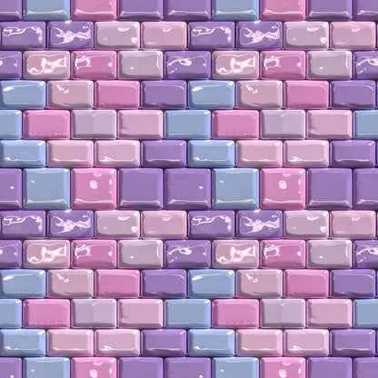 Charm Keeper Pattern 10 Quilting Cotton Fabric, soft pastel colors, pink, purple, blue, lavender, rectangular tile design, glossy texture, textile, quilting material, cotton fabric, seamless brick pattern, smooth surface, craft fabric, sewing, patchwork materials, vibrant hues, decorative fabric