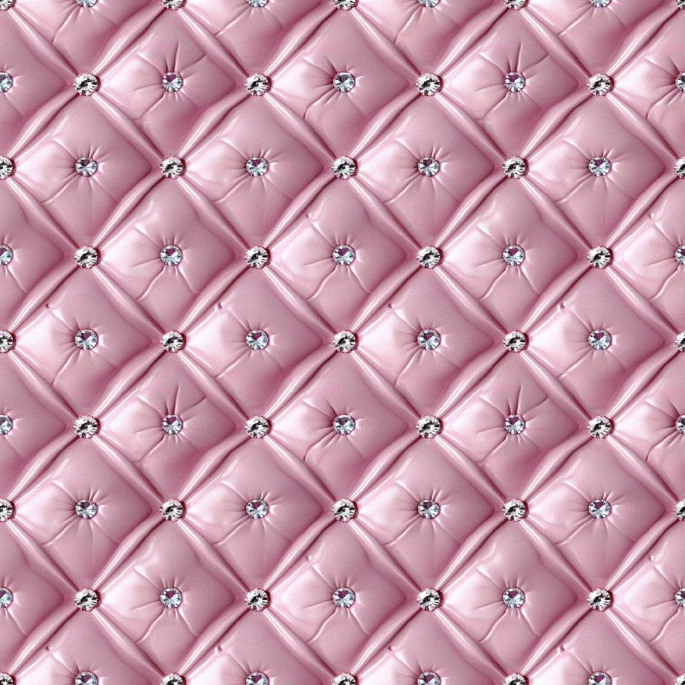 - Charm Keeper Pattern 17 Quilting Cotton Fabric  
- Pink color  
- Diamond quilted texture  
- Shiny surface  
- Decorative rhinestone accents  
- Soft cotton material  
- Sewing fabric  
- Craft textile  
- Upholstery inspiration  
- Elegant design