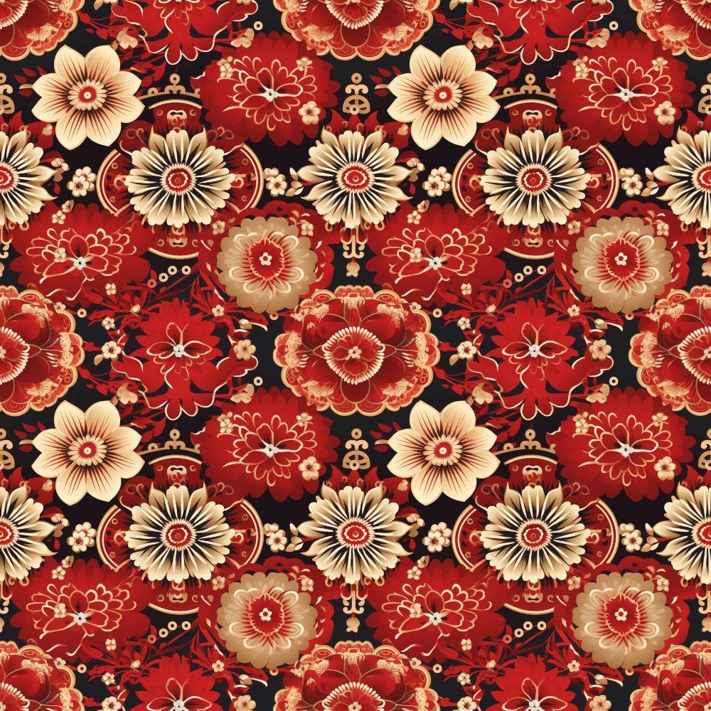 - Chinese Lunar Lantern Lights Pattern 5 Quilting Cotton Fabric - floral design - red, beige, black - lantern motifs - traditional - decorative - quilting cotton - fabric yardage - textile material - ornamental - vibrant colors - Asian inspired - intricate details - sewing fabric