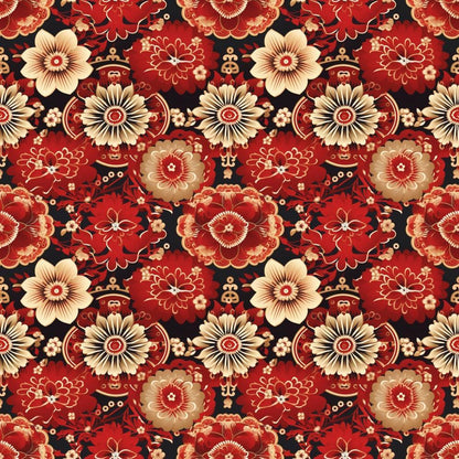 - Chinese Lunar Lantern Lights Pattern 5 Quilting Cotton Fabric - floral design - red, beige, black - lantern motifs - traditional - decorative - quilting cotton - fabric yardage - textile material - ornamental - vibrant colors - Asian inspired - intricate details - sewing fabric