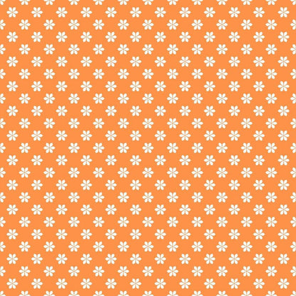 - Summer Rainbow Pattern 7 Quilting Cotton Fabric  
- Orange background  
- White floral motifs  
- Small flower design  
- Cotton textile  
- Quilting fabric  
- Summer-themed fabric  
- Soft texture  
- Bright colors  
- Yardage fabric  
- Craft material  
- Lightweight cotton