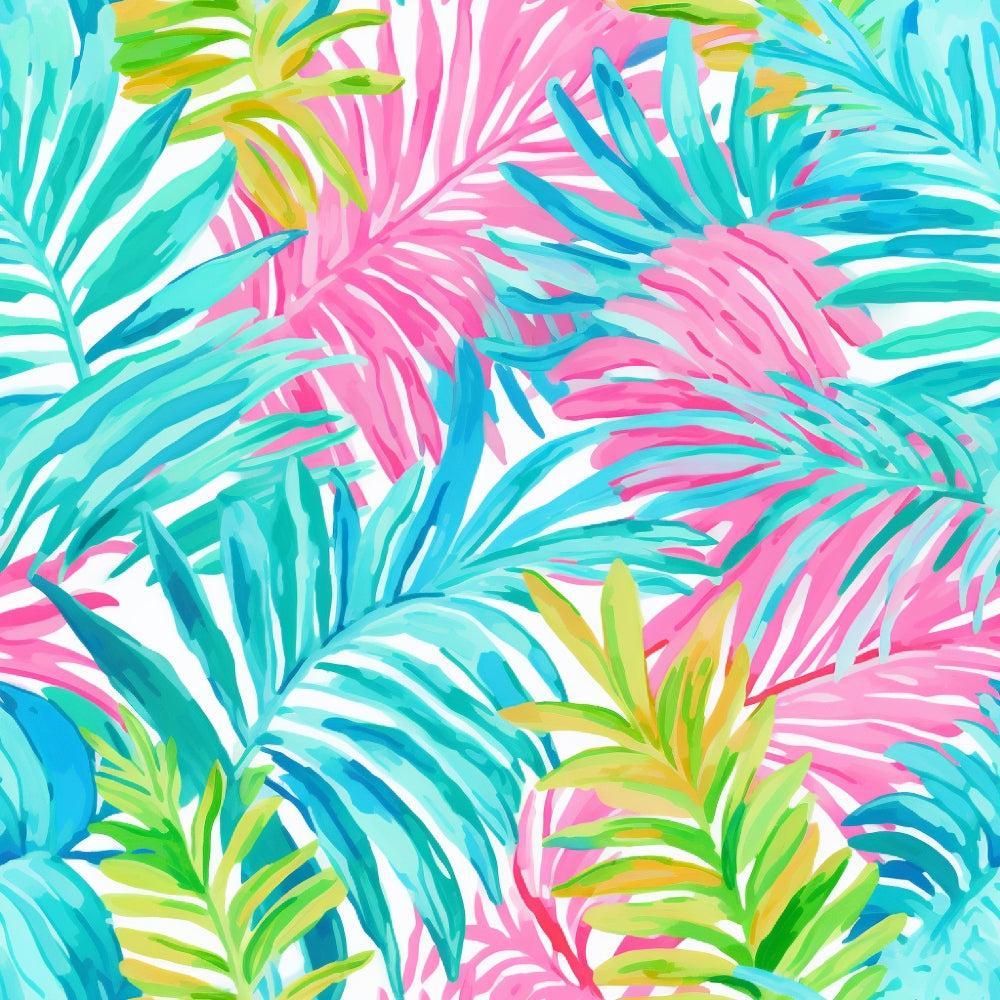 - Tropical Leaves Pattern 1 Quilting Cotton Fabric  
- Tropical leaves  
- Pink, blue, green, yellow  
- Cotton fabric  
- Quilting material  
- Botanical print  
- Lush foliage  
- Vibrant colors  
- Tropical theme  
- Textile fabric