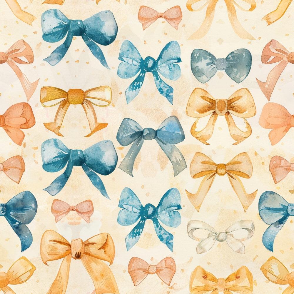 - Watercolor Baby Pattern 6 Quilting Cotton Fabric - bows - ribbons - blue - orange - peach - cream - soft tones - delicate - baby theme - quilting - cotton - textile - seamless - decorative - handcrafted - painted - fabric design