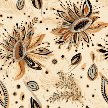 - Colorful Boho Pattern 4 Quilting Cotton Fabric  
- Abstract floral  
- Earth tones  
- Beige, brown, black  
- Organic shapes  
- Bohemian style  
- Decorative leaves  
- Textured cotton  
- Textile design  
- Artistic motif  
- Lightweight fabric  
- Craft material  
- Soft quilting fabric