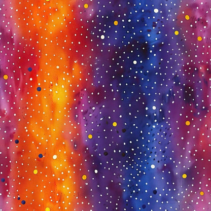 - Cosmic Dance Pattern 6 Quilting Cotton Fabric  
- vivid colors  
- orange, red, purple, blue, yellow  
- speckled dots  
- starry, celestial, cosmic design  
- quilting cotton material  
- abstract, vibrant, multicolor  
- textile, fabric yardage