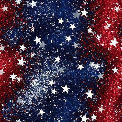 4th-of-July Glitter Pattern 4 Quilting Cotton Fabric featuring red, white, and blue colors with scattered star shapes and glitter-like dots, patriotic design, cotton textile, quilting material, festive print, craft fabric, holiday theme, premium cotton fabric.