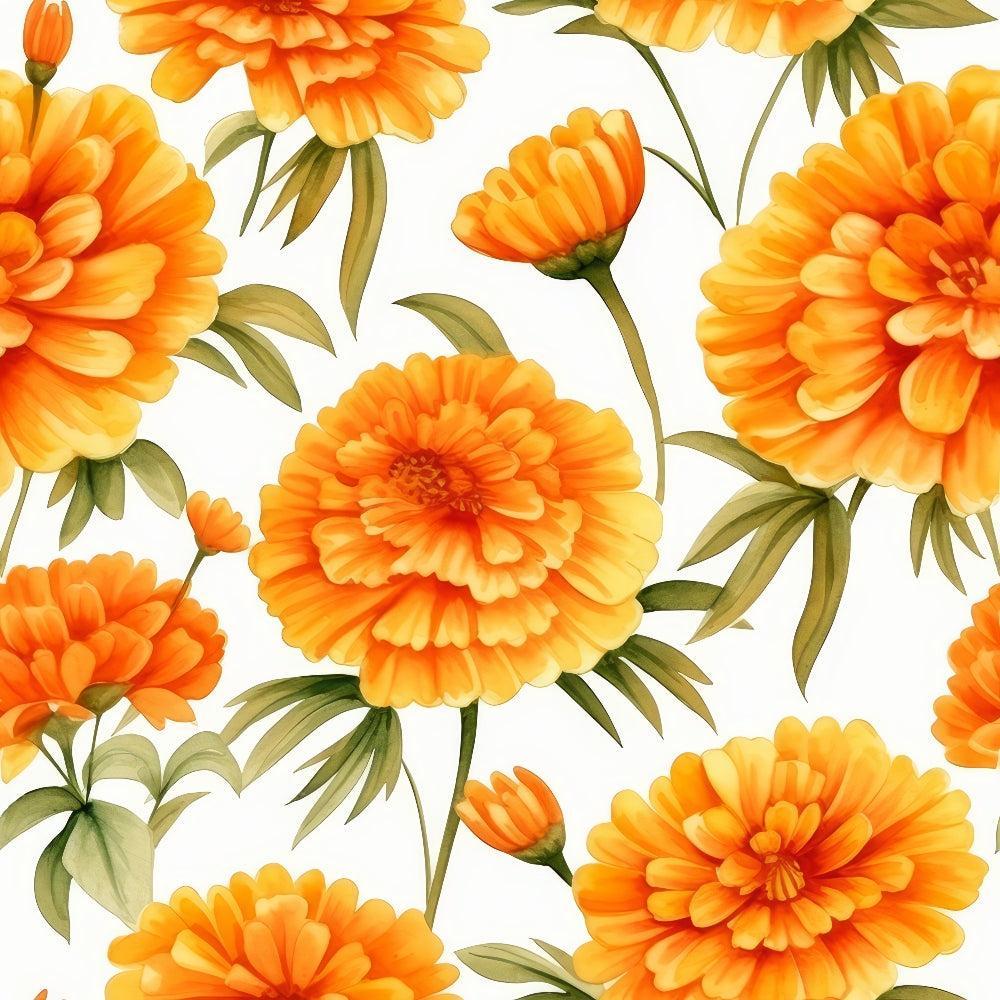 - Watercolor Marigold Flower Pattern 1 Quilting Cotton Fabric  
- Orange marigold flowers  
- Yellow and golden hues  
- Soft green leaves  
- Floral design  
- Quilting fabric  
- Cotton textile  
- Botanical print  
- Garden-inspired  
- Spring and summer colors