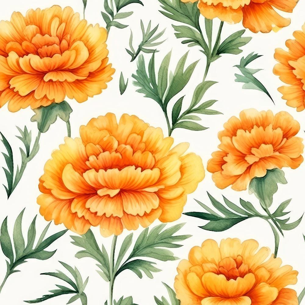 - Watercolor Marigold Flower Pattern 11 Quilting Cotton Fabric  
- Marigold flowers  
- Orange, yellow, green  
- Floral design  
- Botanical illustration  
- Quilting fabric  
- Cotton material  
- Blooming flowers  
- Leafy stems  
- Garden motif  
- Textile yardage