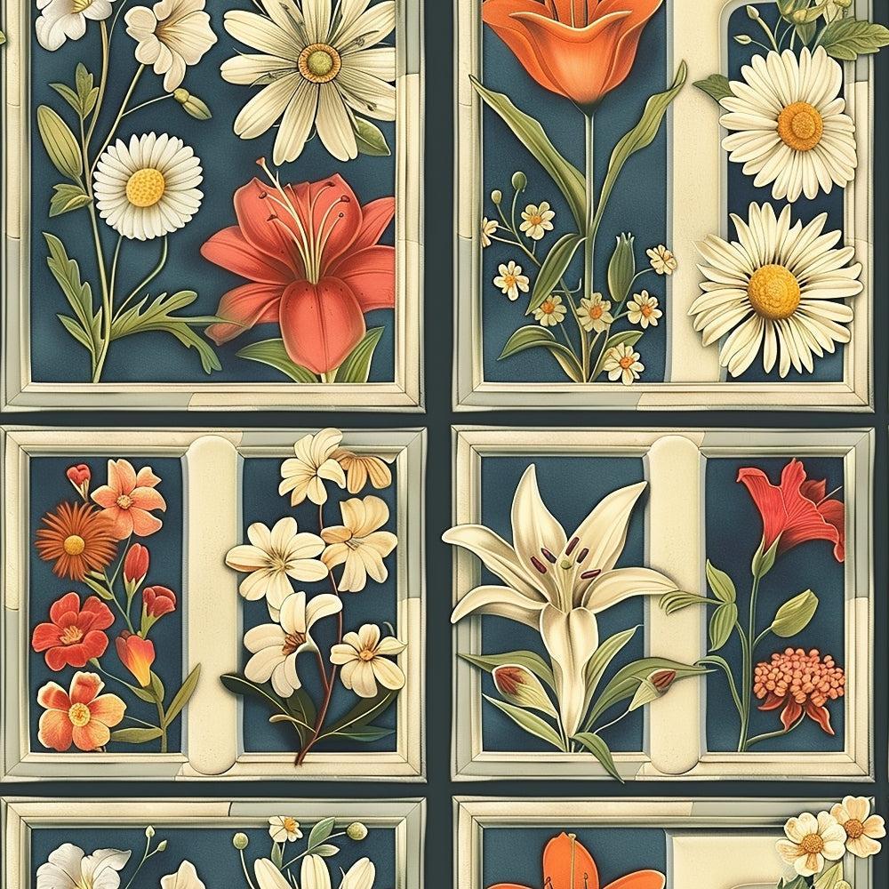 - Eliza's Floral Grids Pattern 5 Quilting Cotton Fabric  
- Cotton  
- Quilting  
- Floral  
- Grid  
- Botanical  
- Flowers  
- Lilies  
- Daisies  
- Orange  
- Cream  
- Green  
- Vintage  
- Decorative