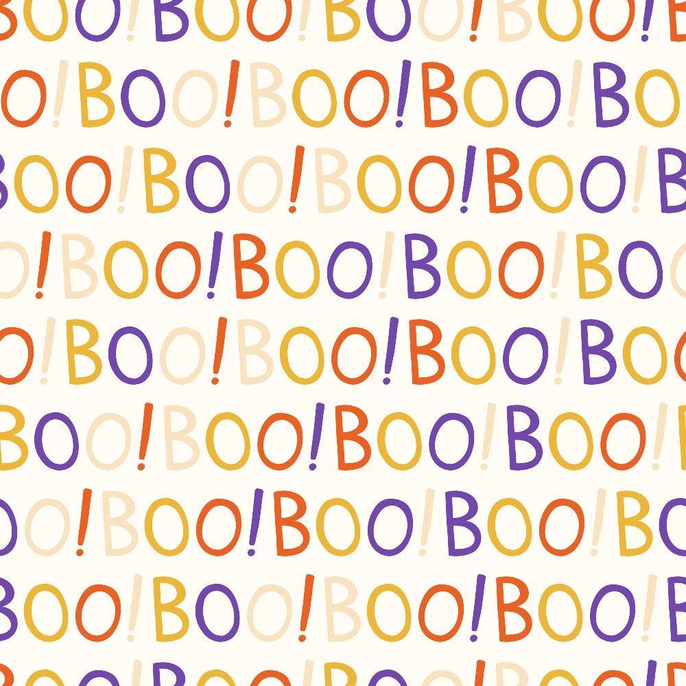 - Halloween City Pattern 5 Quilting Cotton Fabric  
- Halloween theme  
- Cotton fabric  
- Quilting fabric  
- Text design  
- Boo text  
- Orange letters  
- Purple letters  
- Yellow letters  
- Repeated lettering  
- Seasonal fabric  
- Craft fabric  
- Holiday print