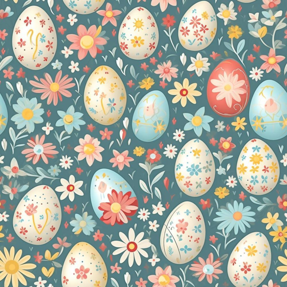 - Easter Eggs Pattern 16 Quilting Cotton Fabric  
- pastel colors  
- floral designs  
- spring motifs  
- multicolored eggs  
- soft blue background  
- decorative blooms  
- craft fabric  
- quilting material  
- cotton textile  
- seasonal print  
- charming and playful  
- fabric yardage