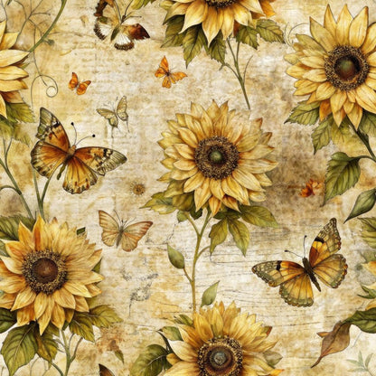 Vintage Sunflowers and Butterflies Pattern 1 Quilting Cotton Fabric