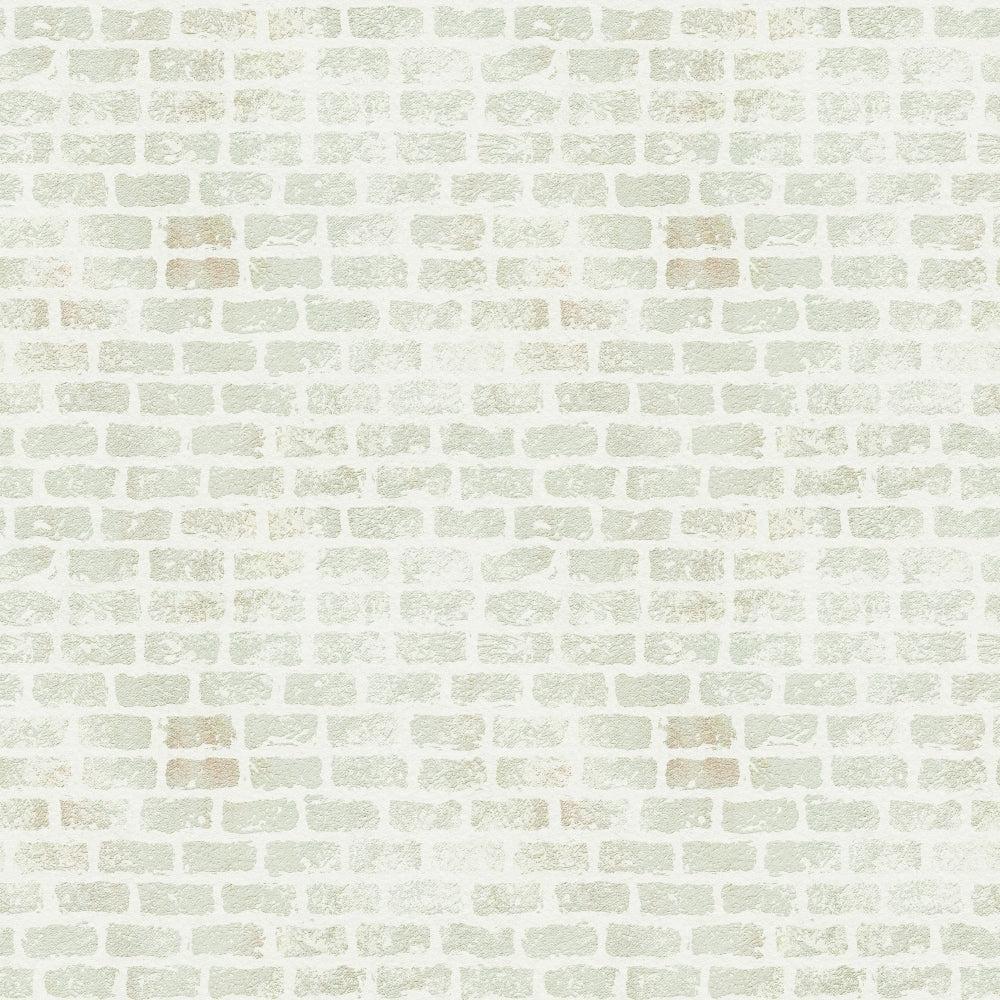A seamless pattern of light gray and off-white bricks arranged in a horizontal layout, creating a textured, evenly spaced brick wall effect.