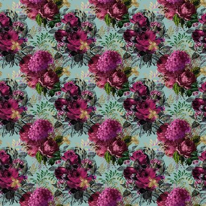 - Lovely Bee Pattern 3 Quilting Cotton Fabric  
- Floral design  
- Purple, magenta, green, black, teal  
- Flowers and leaves  
- Cotton textile  
- Quilting material  
- Soft fabric  
- Vintage style  
- Garden motifs  
- Decorative print