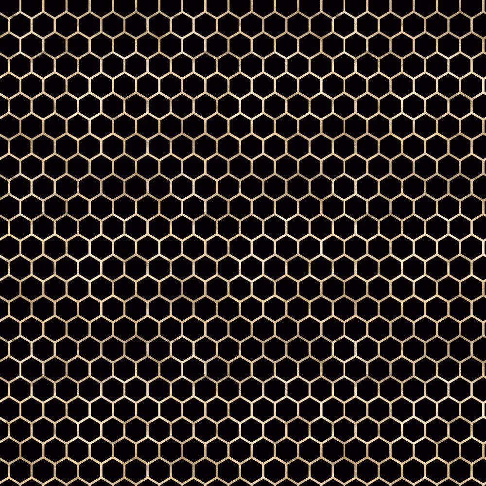 - Lovely Bee Pattern 13 Quilting Cotton Fabric  
- honeycomb design  
- black background  
- beige hexagonal lines  
- quilting cotton material  
- sewing fabric  
- craft textile  
- beekeeping theme  
- natural tones  
- smooth texture  
- geometric motif