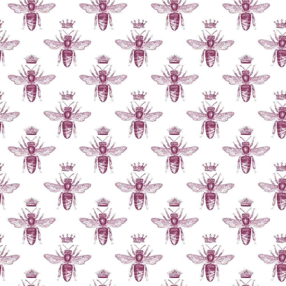 - Lovely Bee Pattern 18 Quilting Cotton Fabric  
- maroon bees  
- white background  
- bee illustrations  
- crowns  
- textile  
- sewing  
- quilting  
- natural cotton  
- craft fabric  
- insect motif  
- repeating design  
- soft texture  
- lightweight material