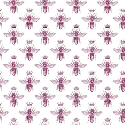 - Lovely Bee Pattern 18 Quilting Cotton Fabric  
- maroon bees  
- white background  
- bee illustrations  
- crowns  
- textile  
- sewing  
- quilting  
- natural cotton  
- craft fabric  
- insect motif  
- repeating design  
- soft texture  
- lightweight material