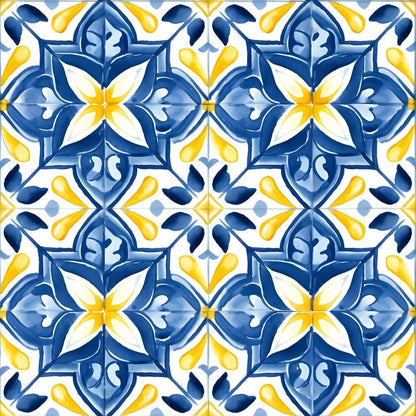 - Mediterranean Lemon Azure Pattern 20 Quilting Cotton Fabric  
- Floral motif  
- Blue hues  
- Yellow accents  
- White background  
- Decorative design  
- Cotton textile  
- Quilting material  
- Ornamental shapes  
- Artistic print  
- Craft fabric  
- Vibrant colors  
- Textured surface