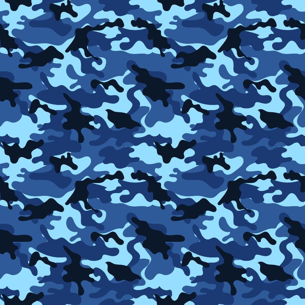 - Military Camouflage Pattern 3 Quilting Cotton Fabric  
- Blue shades  
- Navy, sky blue, dark blue  
- Cotton textile  
- Quilting material  
- Camouflage design  
- Abstract shapes  
- Fabric yardage  
- Soft, durable cloth