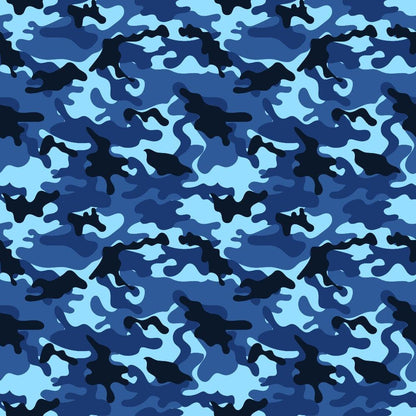 - Military Camouflage Pattern 3 Quilting Cotton Fabric  
- Blue shades  
- Navy, sky blue, dark blue  
- Cotton textile  
- Quilting material  
- Camouflage design  
- Abstract shapes  
- Fabric yardage  
- Soft, durable cloth