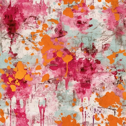 - Girly Grunge Plaster Pattern 6 Quilting Cotton Fabric  
- Abstract splatter  
- Pink, orange, burgundy, light blue, white  
- Textured, distressed, artistic  
- Cotton textile  
- Quilting material  
- Bold, vibrant, creative  
- Soft, craft fabric
