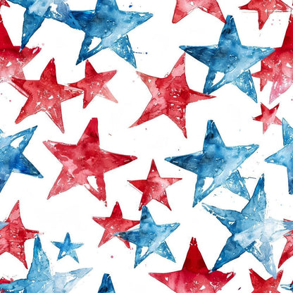 - Watercolor 4th of July Pattern 17 Quilting Cotton Fabric  
- Red and blue stars  
- Abstract patriotic design  
- Quilting fabric  
- Cotton material  
- Star shapes  
- Artistic splatter effect  
- American-themed print