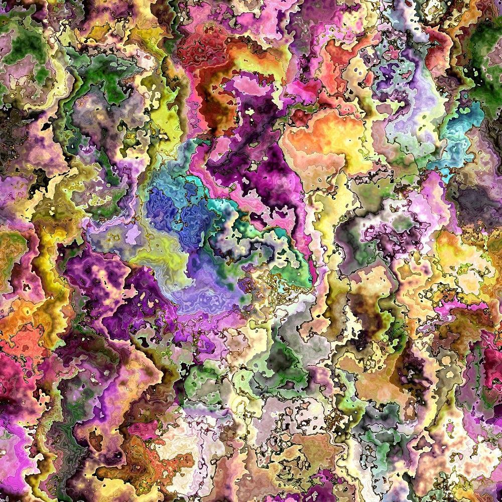 - Oyster Shell Pattern 18 Quilting Cotton Fabric - abstract design - coral - olive green - yellow - lavender - brown - pink - aquamarine - maroon - green - artistic - textured - multicolor - natural inspiration - quilting material - cotton textile