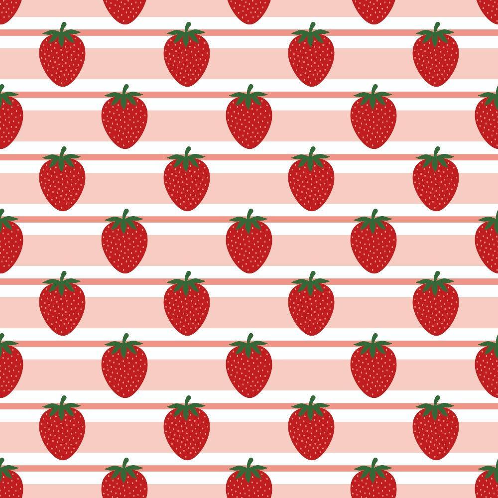 Sweet Strawberries Pink Horizontal Stripes Quilting Cotton Fabric