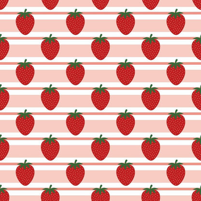 Sweet Strawberries Pink Horizontal Stripes Quilting Cotton Fabric
