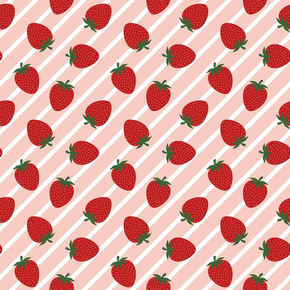 Sweet Strawberries Pink Diagonal Stripes Quilting Cotton Fabric