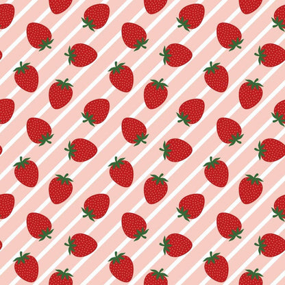 Sweet Strawberries Pink Diagonal Stripes Quilting Cotton Fabric