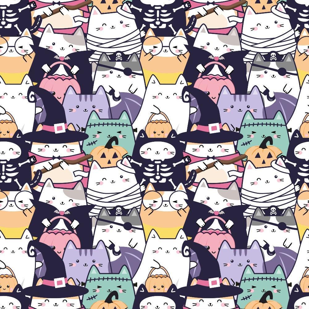 - Kawaii Cute Halloween Cats Pattern 1 Quilting Cotton Fabric  
- Cute cats  
- Halloween theme  
- Cartoon style  
- Quilting fabric  
- Cotton material  
- Festive design  
- Black, white, orange, purple, green colors  
- Witch hats, pumpkins, skeleton costumes  
- Playful, charming, spooky, fun